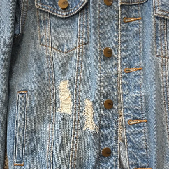 Mono B Blue Distressed Jean Jacket - Picture 5 of 11
